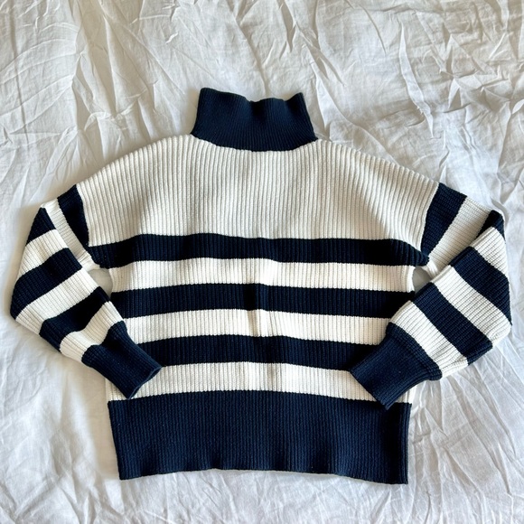Navy and White Varsity Half Zip Sweater - Picture 5 of 8